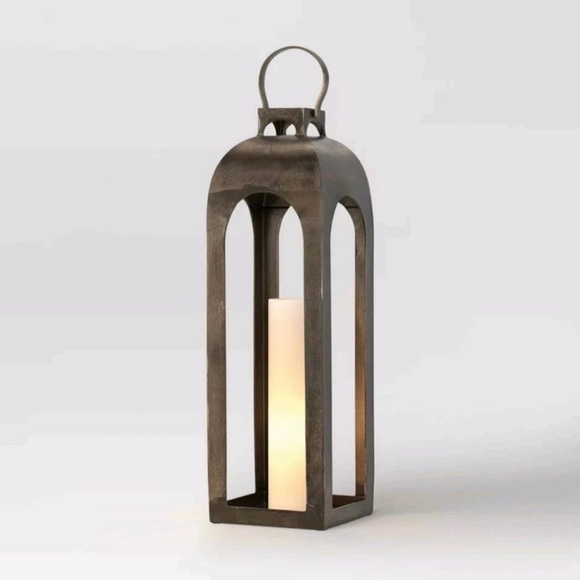 THRESHOLD NWT pillar cast aluminum lantern candle holder -gold - 29”x9” LARGE